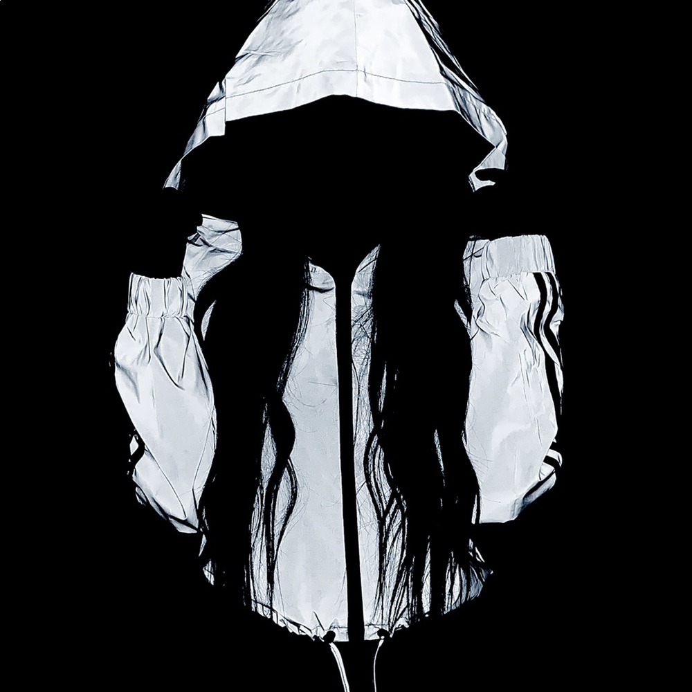 HOODED DRAW STRING REFLECTIVE ATHLETIC JACKET